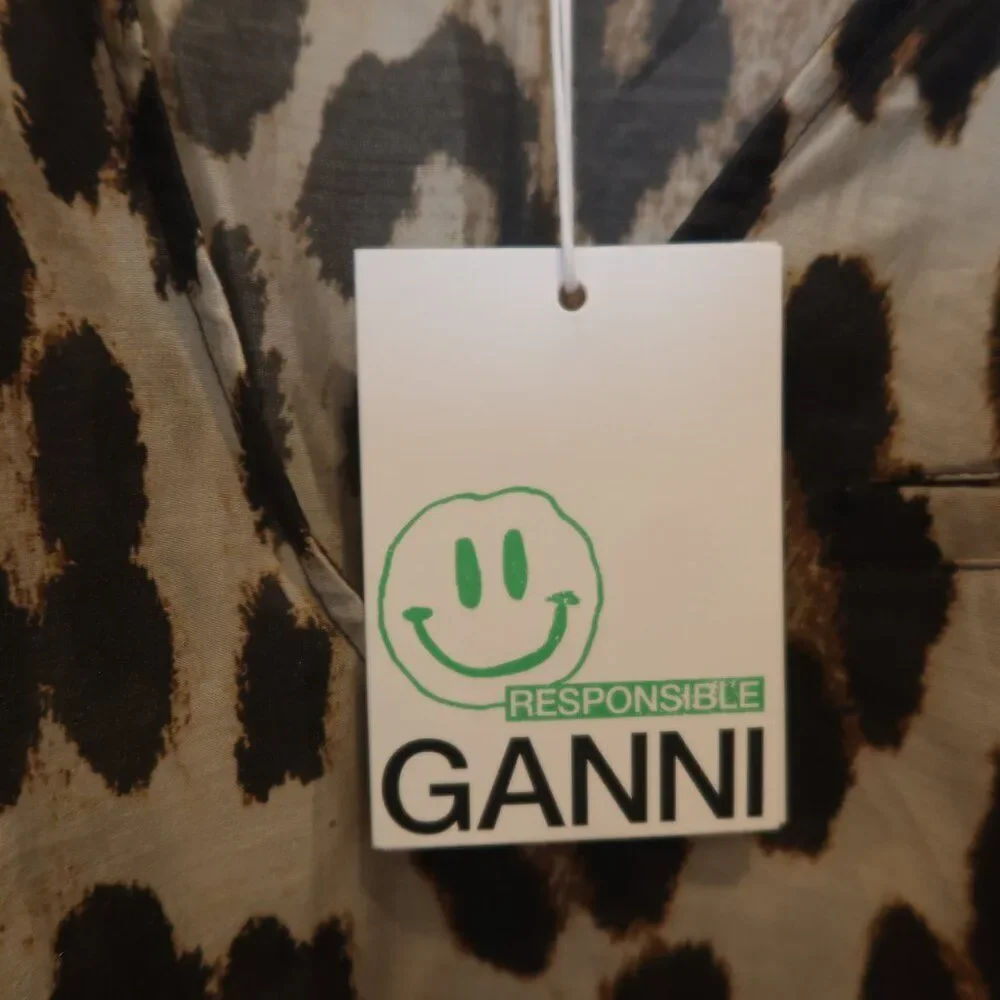 NWT GANNI leopard print top blouse short sleeve semisheer lightweight 36 breezy - Picture 4 of 16